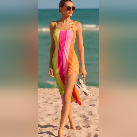 PQ Swim Dresses & Skirts - Anthropologie x PQ Swim Piper Colorful Striped Midi Slit Dress